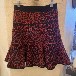 A.L.C. Ellington Red Black Wool Cashmere Leopard Animal Print Knit Skirt Size XS